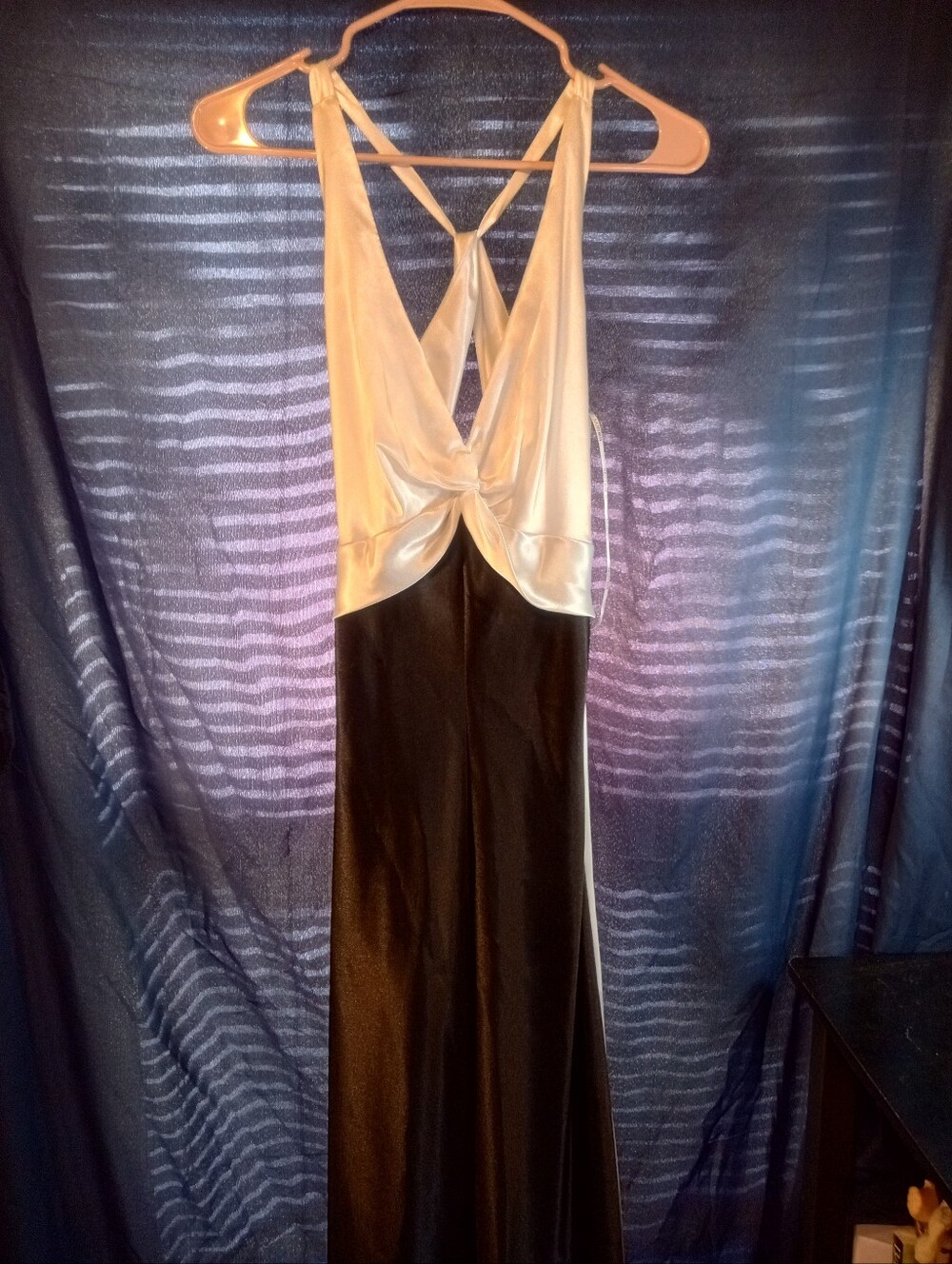 Elegant Nightway Black and Ivory Satin Evening Dress